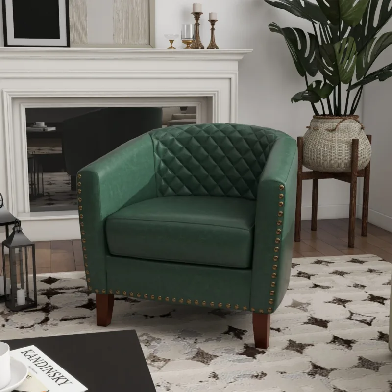 Lorvek Quilted Diamond Faux Leather Barrel Chair - Image 5