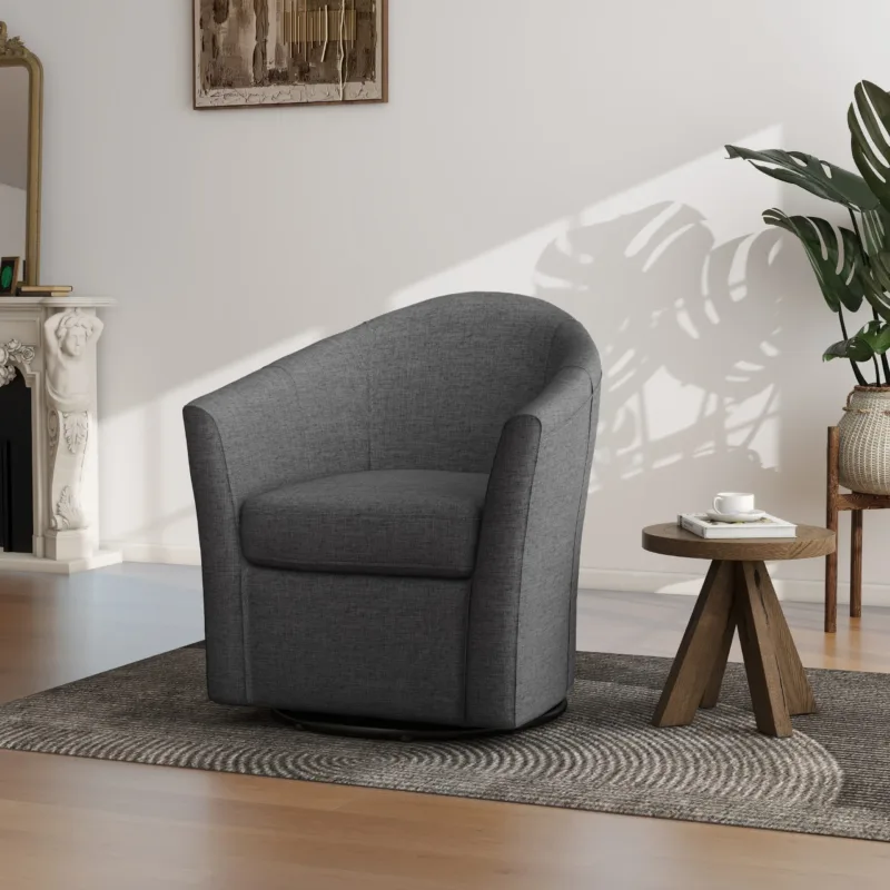 Kianor Modern Linen Blend Swivel Barrel Chair - Image 5