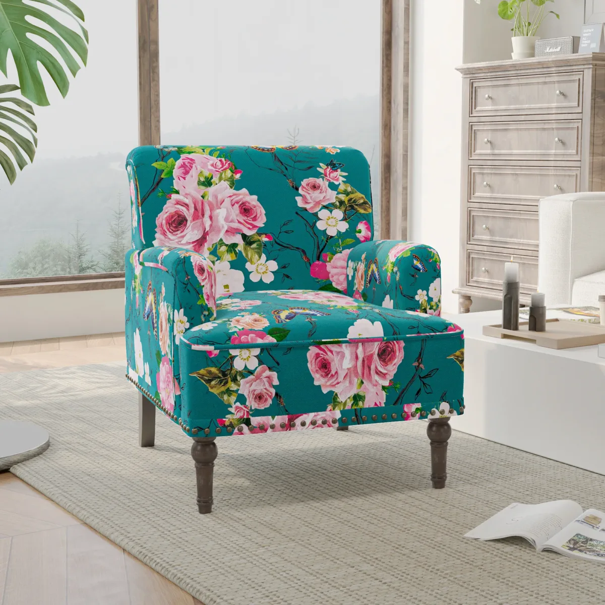 Lomace Farmhouse Stripe Fabric Upholstered Armchair - Image 7