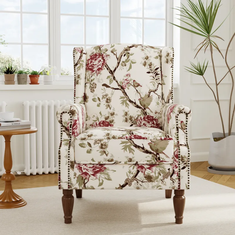 Rosven Floral Wingback Accent Chair with Nailheads - Image 2