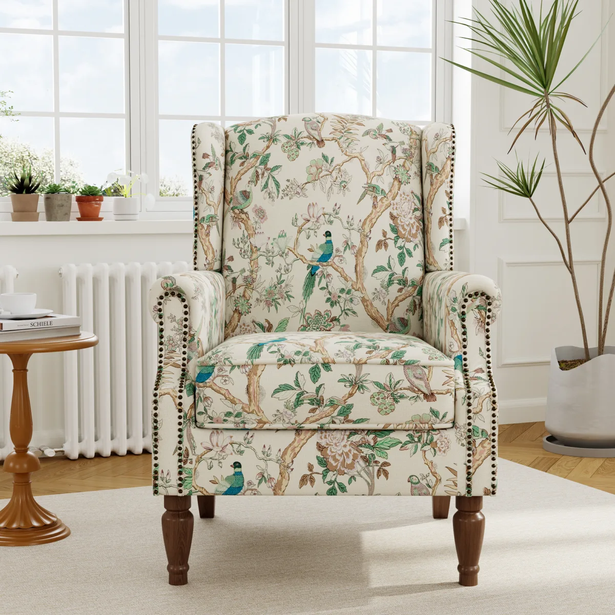 Rosven Floral Wingback Accent Chair with Nailheads - Image 3