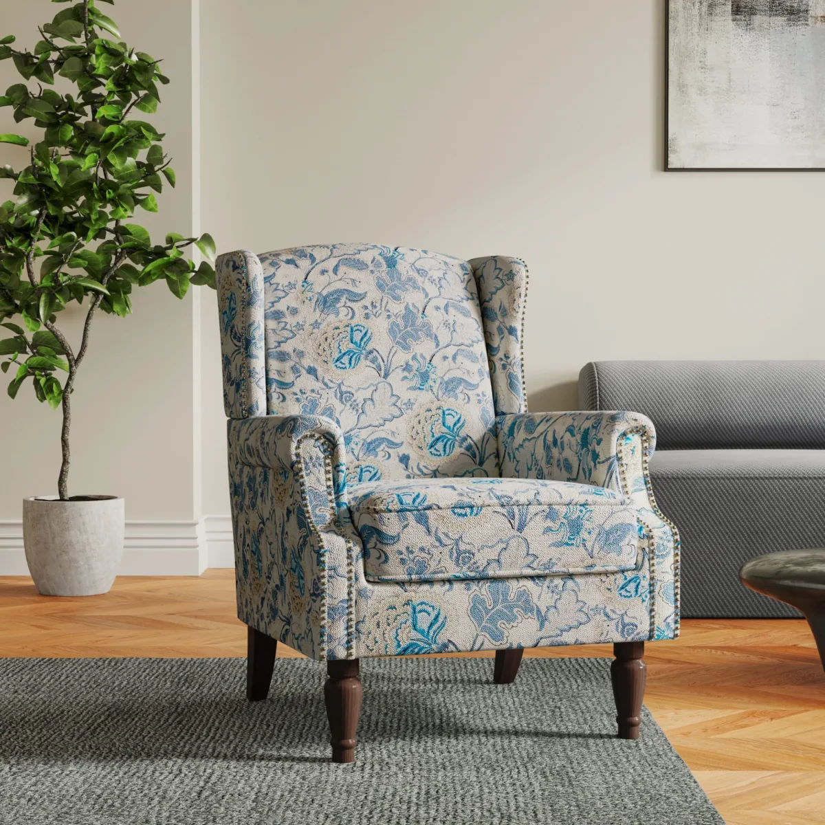 Rosven Floral Wingback Accent Chair with Nailheads - Image 7