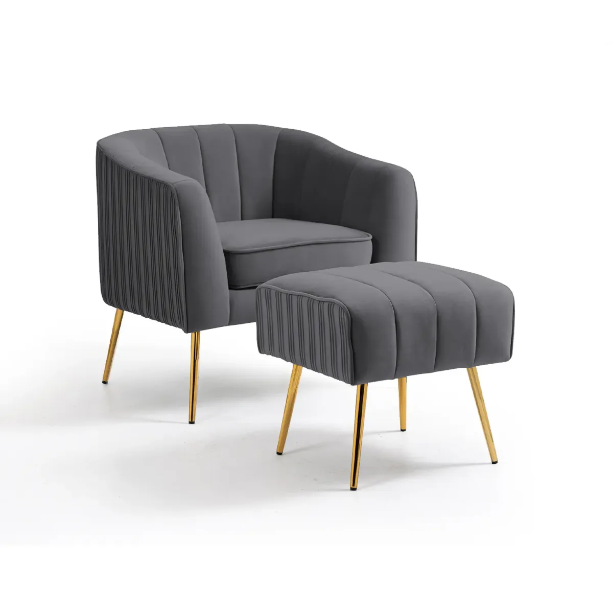 Avenil Channel Tufted Velvet Armchair with Ottoman - Image 1