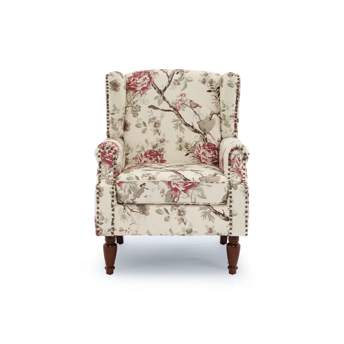 Rosven Floral Wingback Accent Chair with Nailheads - Image 1