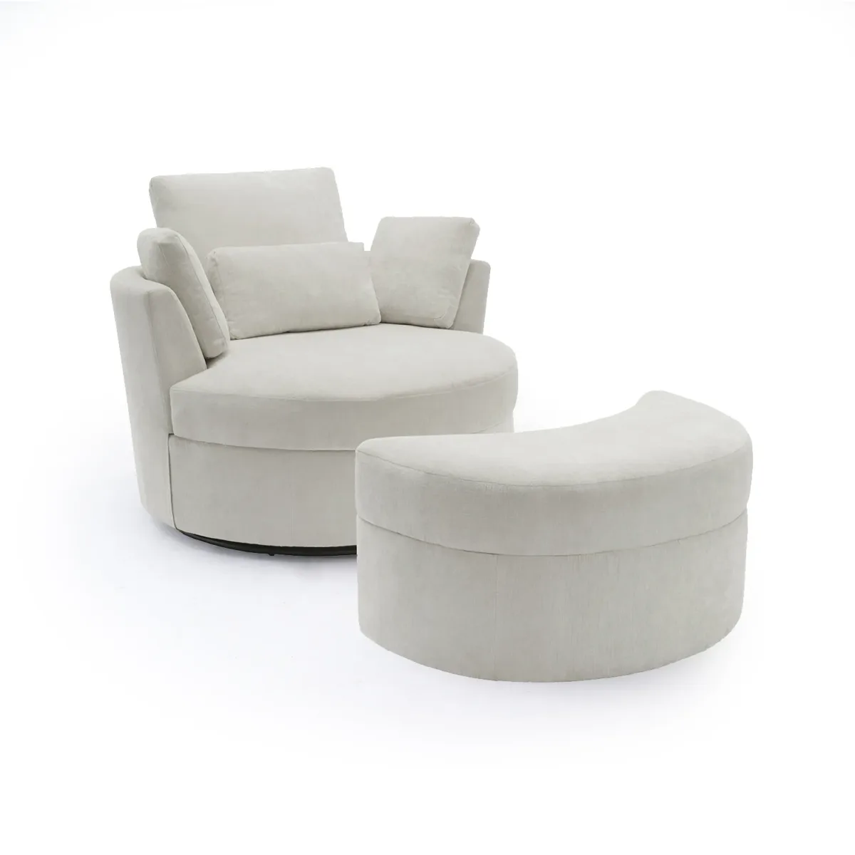 Elarae Swivel Barrel Chair with Storage Ottoman & Pillows - Image 1