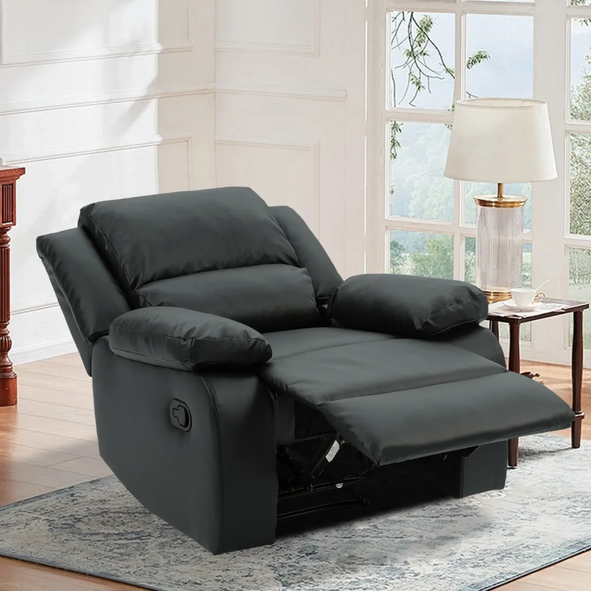 Nyxos Overstuffed Faux Leather Manual Recliner - Image 5