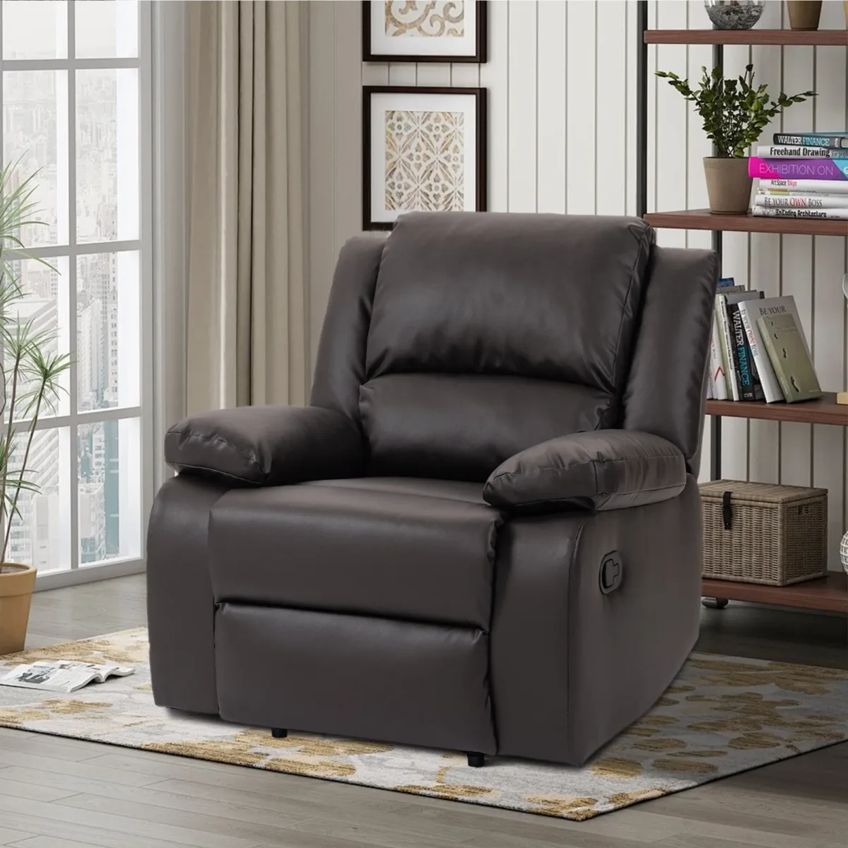Nyxos Overstuffed Faux Leather Manual Recliner - Image 2