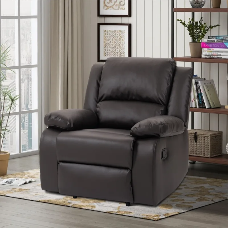 Nyxos Overstuffed Faux Leather Manual Recliner - Image 2