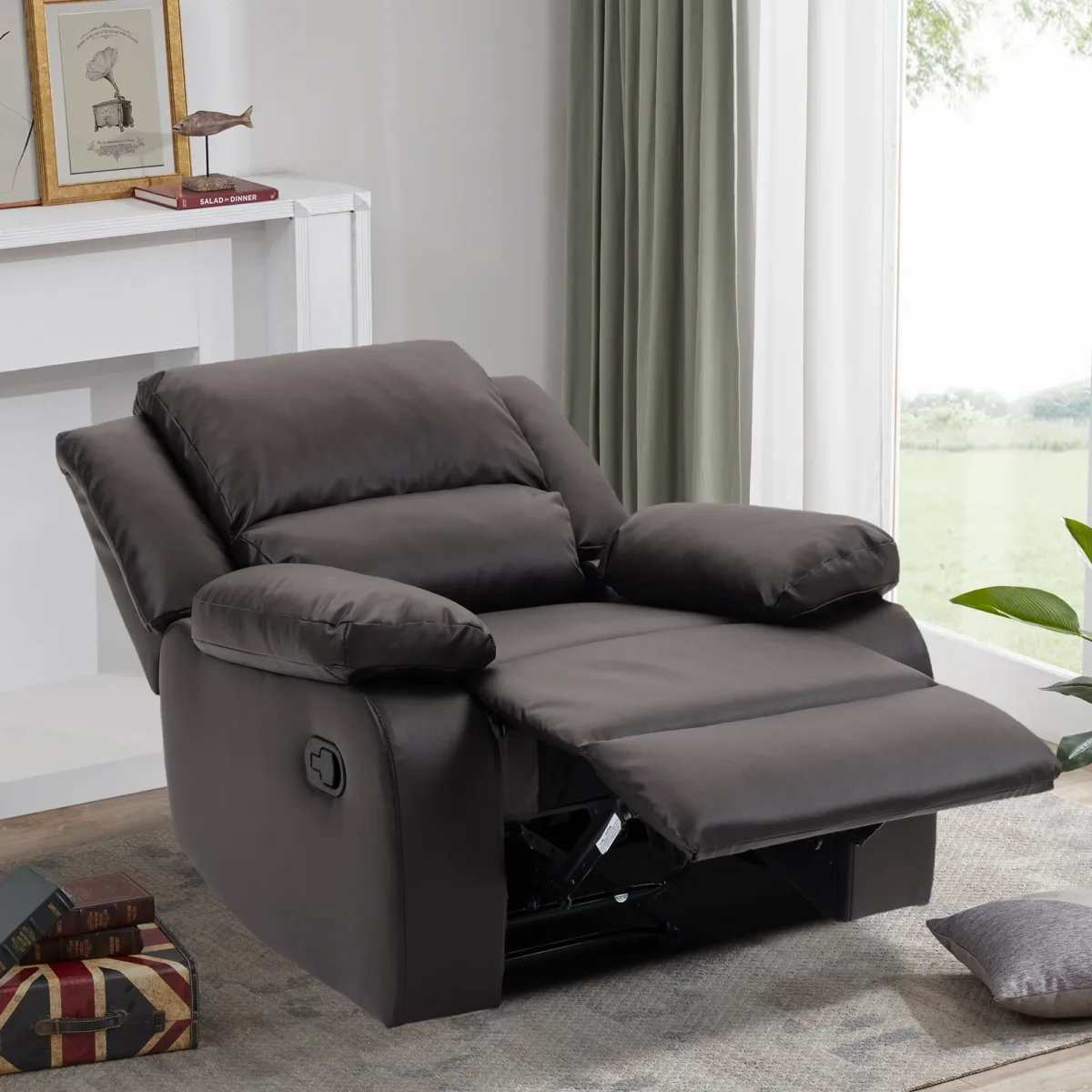 Nyxos Overstuffed Faux Leather Manual Recliner - Image 3