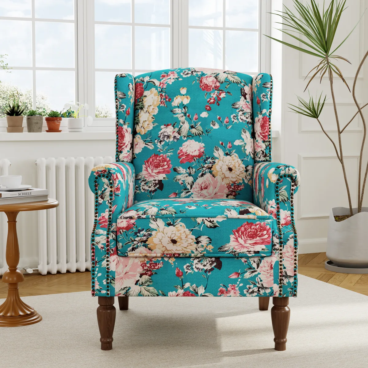 Rosven Floral Wingback Accent Chair with Nailheads - Image 6