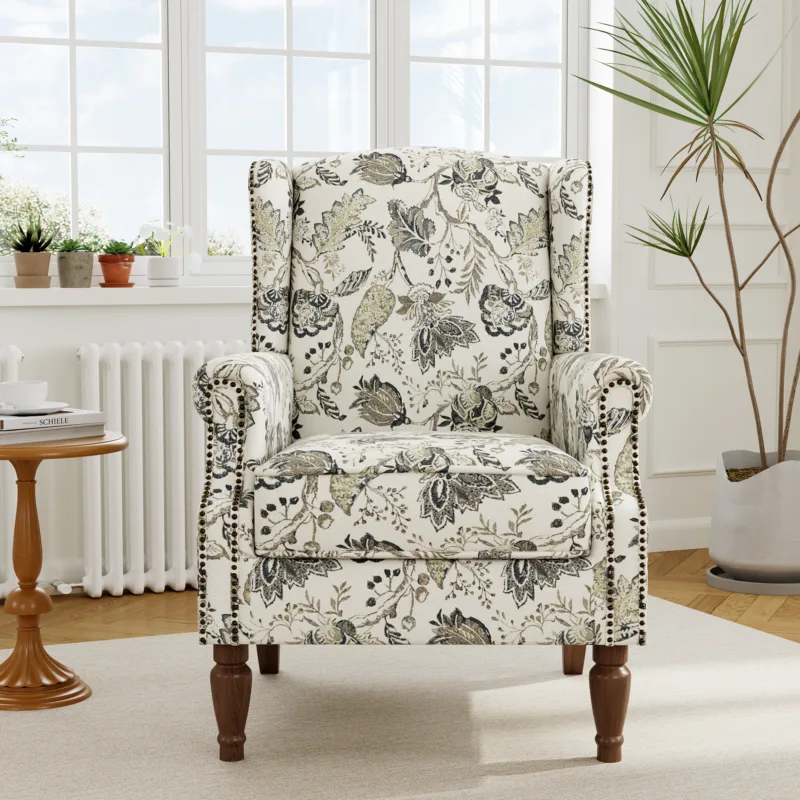 Rosven Floral Wingback Accent Chair with Nailheads - Image 7