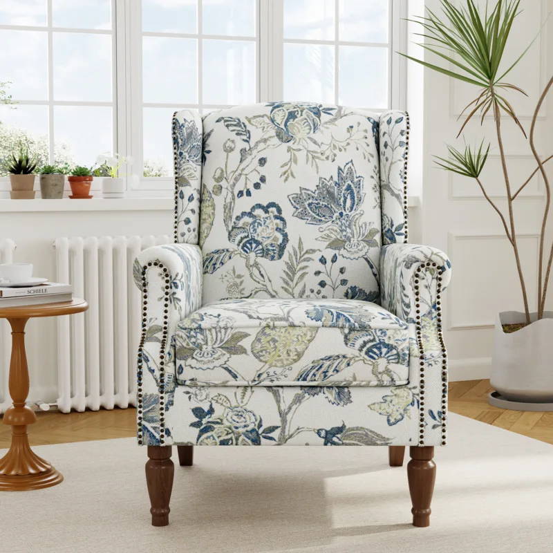 Rosven Floral Wingback Accent Chair with Nailheads - Image 8