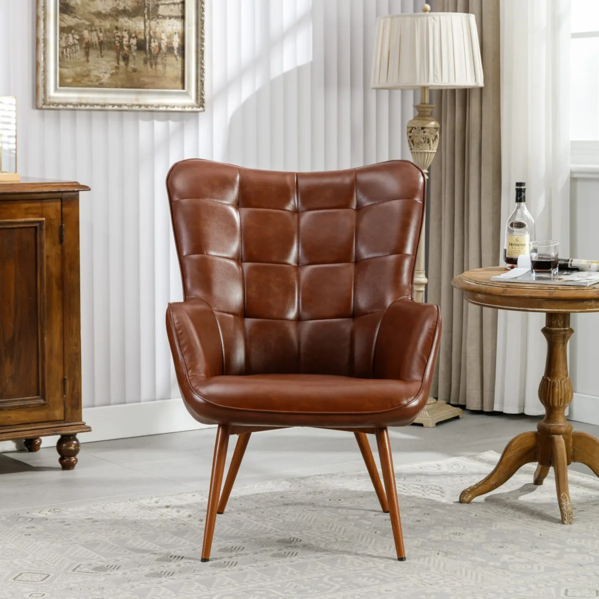 Orvyn Grid-Tufted Faux Leather Wingback Chair - Image 2