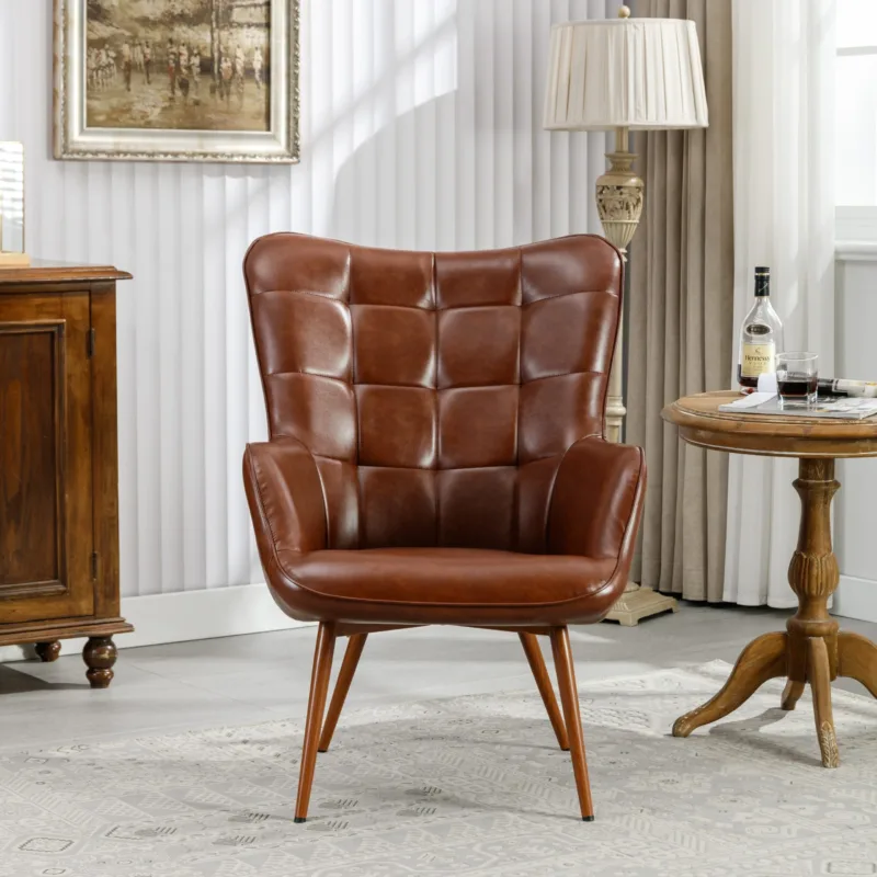 Orvyn Grid-Tufted Faux Leather Wingback Chair - Image 2