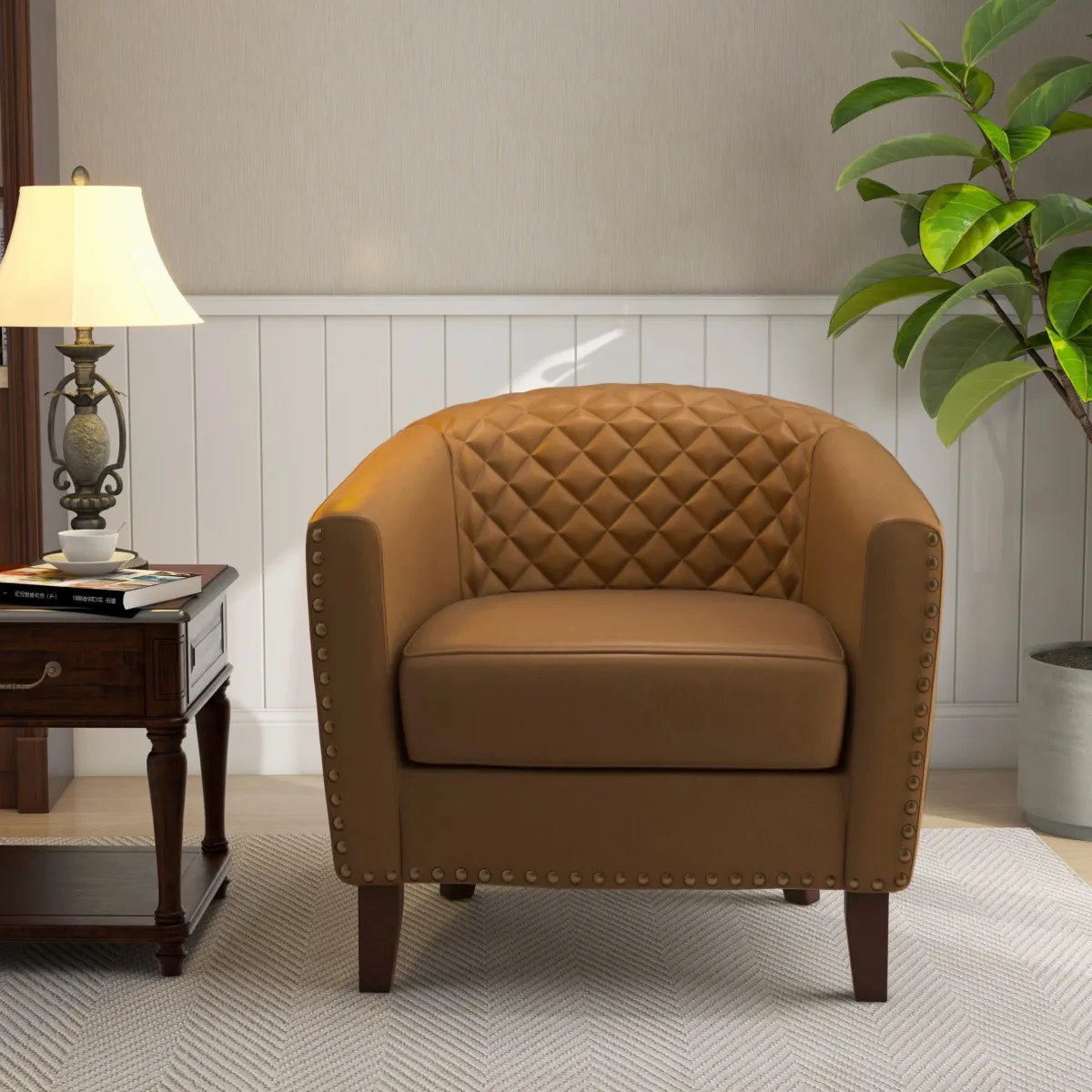 Lorvek Quilted Diamond Faux Leather Barrel Chair - Image 2