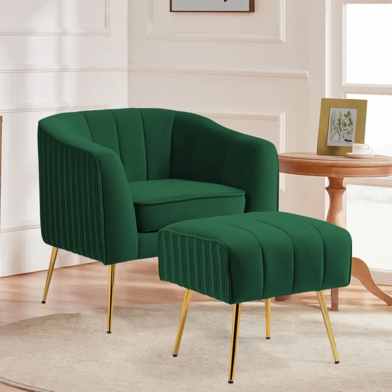 Avenil Channel Tufted Velvet Armchair with Ottoman - Image 2