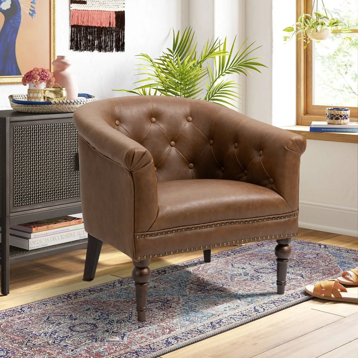 Brieton Button Tufted Faux Leather Club Chair - Image 4
