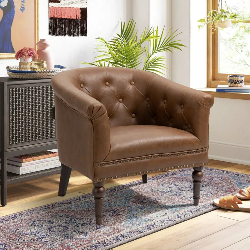 Brieton Button Tufted Faux Leather Club Chair - Image 4
