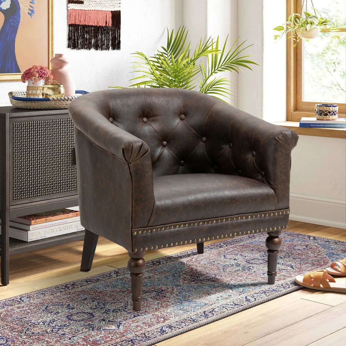 Brieton Button Tufted Faux Leather Club Chair - Image 2