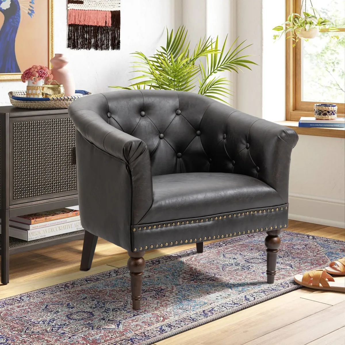 Brieton Button Tufted Faux Leather Club Chair - Image 3