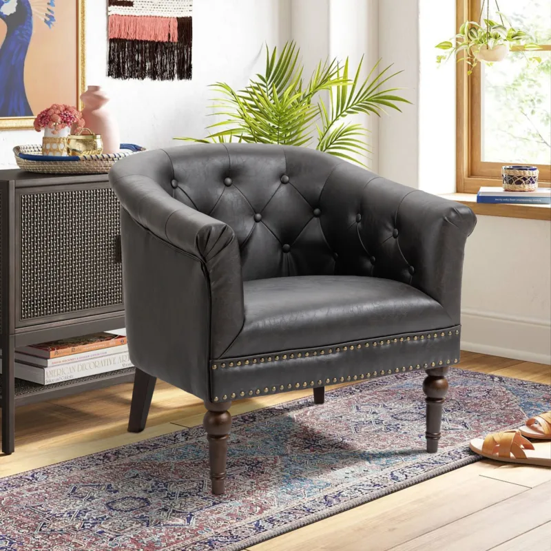 Brieton Button Tufted Faux Leather Club Chair - Image 3