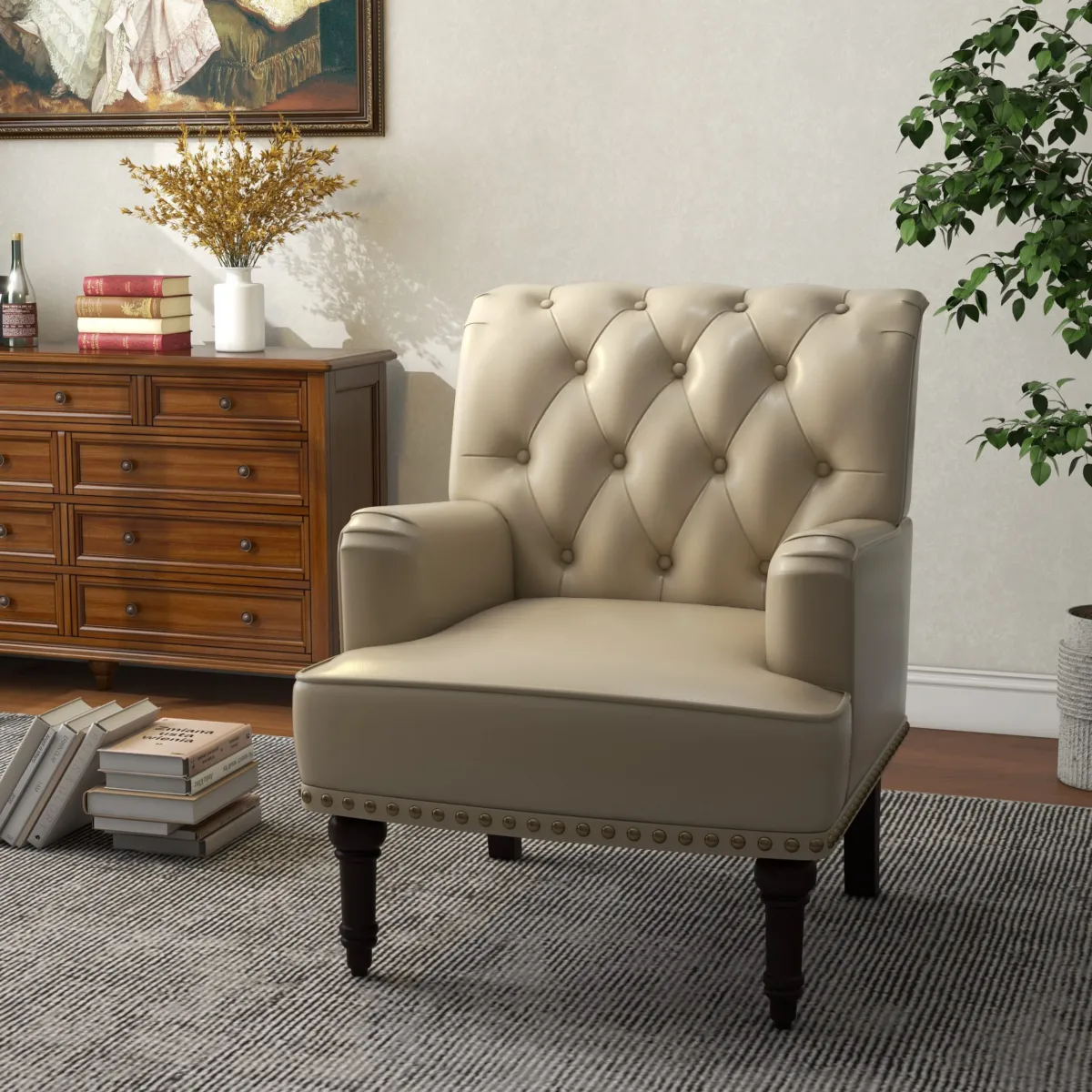 Brayce Button Tufted Faux Leather Accent Chair - Image 4