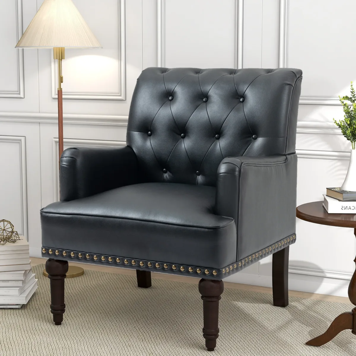 Brayce Button Tufted Faux Leather Accent Chair - Image 3