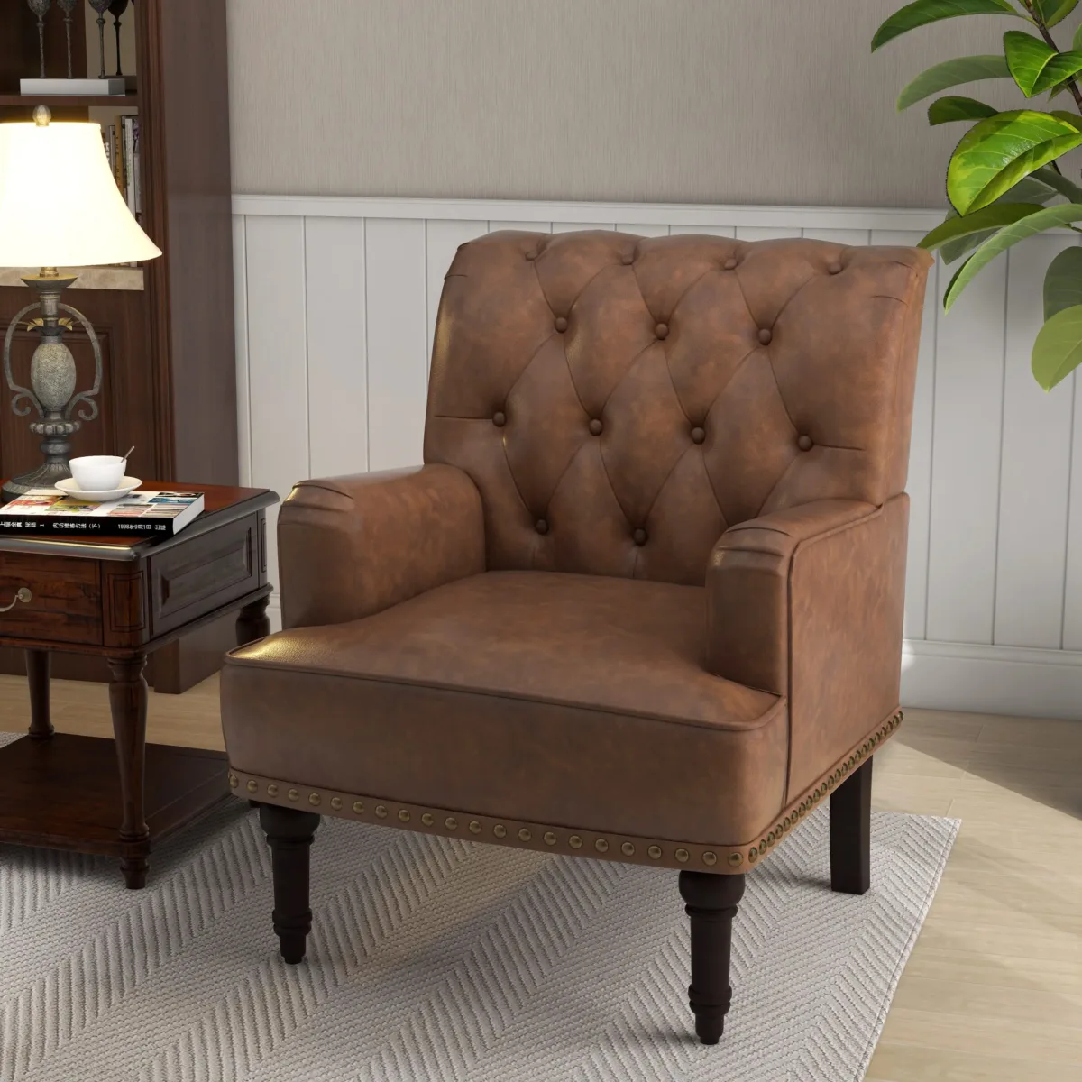Brayce Button Tufted Faux Leather Accent Chair - Image 2