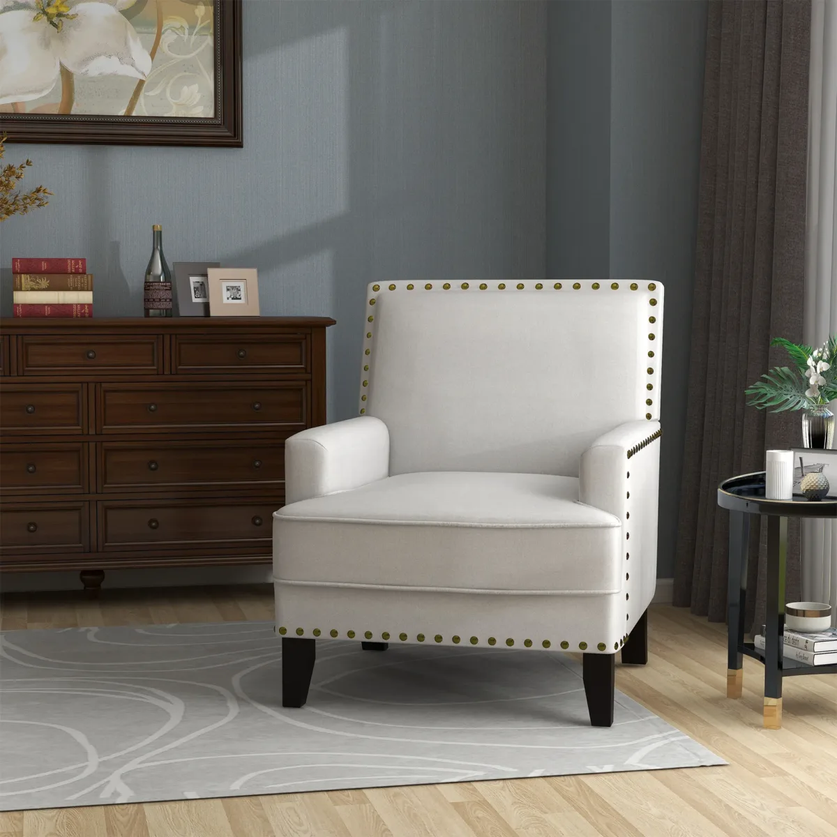 Halcey Nailhead Trims Upholstered Armchair - Image 3
