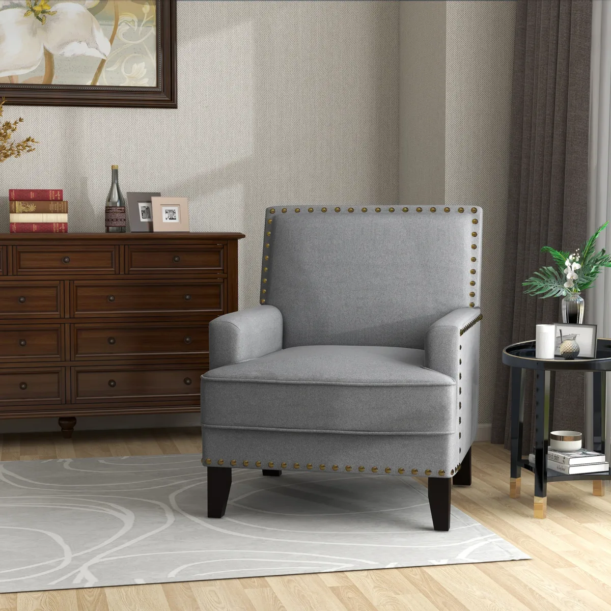 Halcey Nailhead Trims Upholstered Armchair - Image 2
