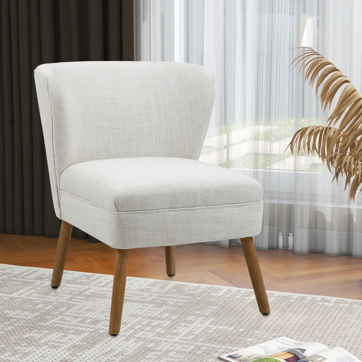 Rionce Faux Linen Upholstered Slipper Chair - Image 2