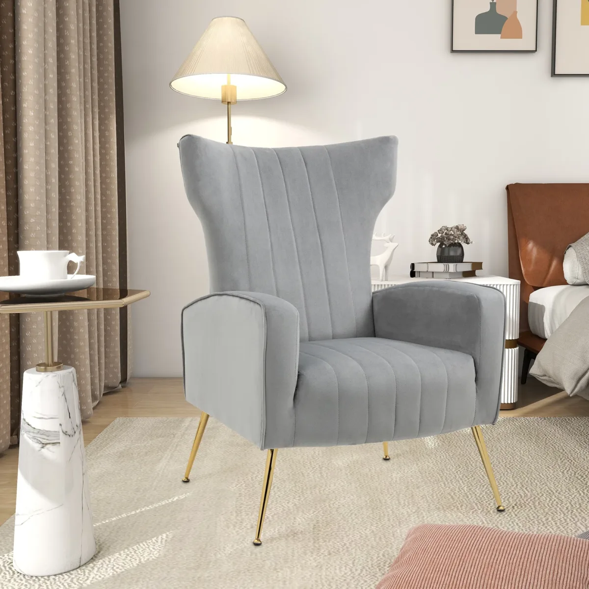 Nadelle Channel Tufted Velvet Wingback Chair - Image 4