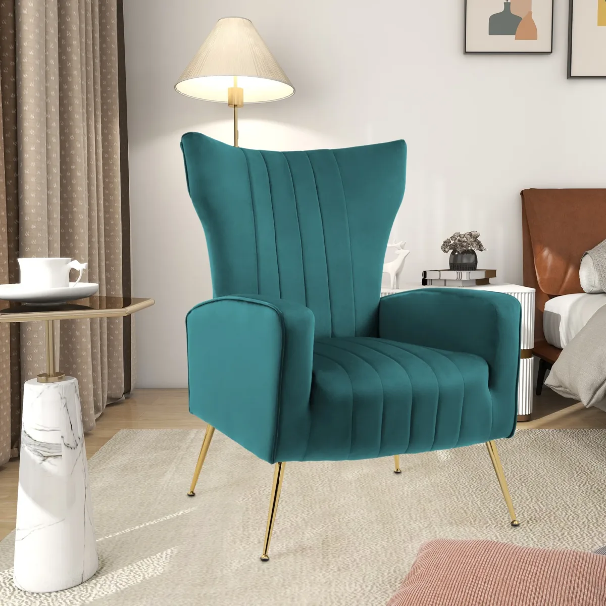 Nadelle Channel Tufted Velvet Wingback Chair - Image 3