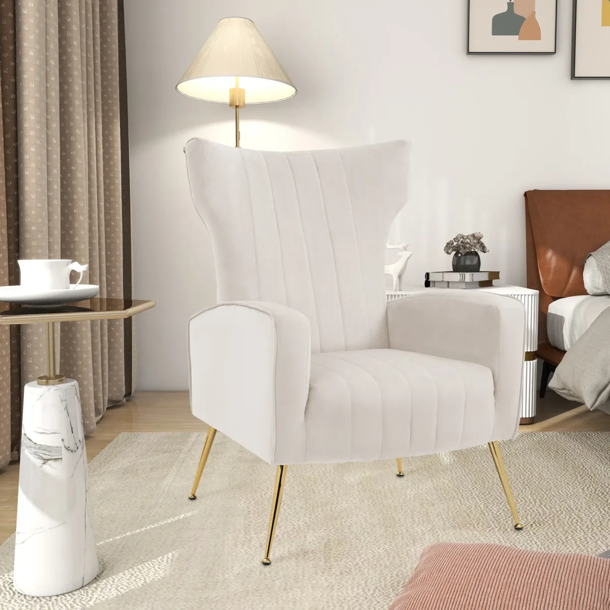Nadelle Channel Tufted Velvet Wingback Chair - Image 2