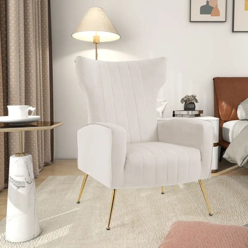 Nadelle Channel Tufted Velvet Wingback Chair - Image 2