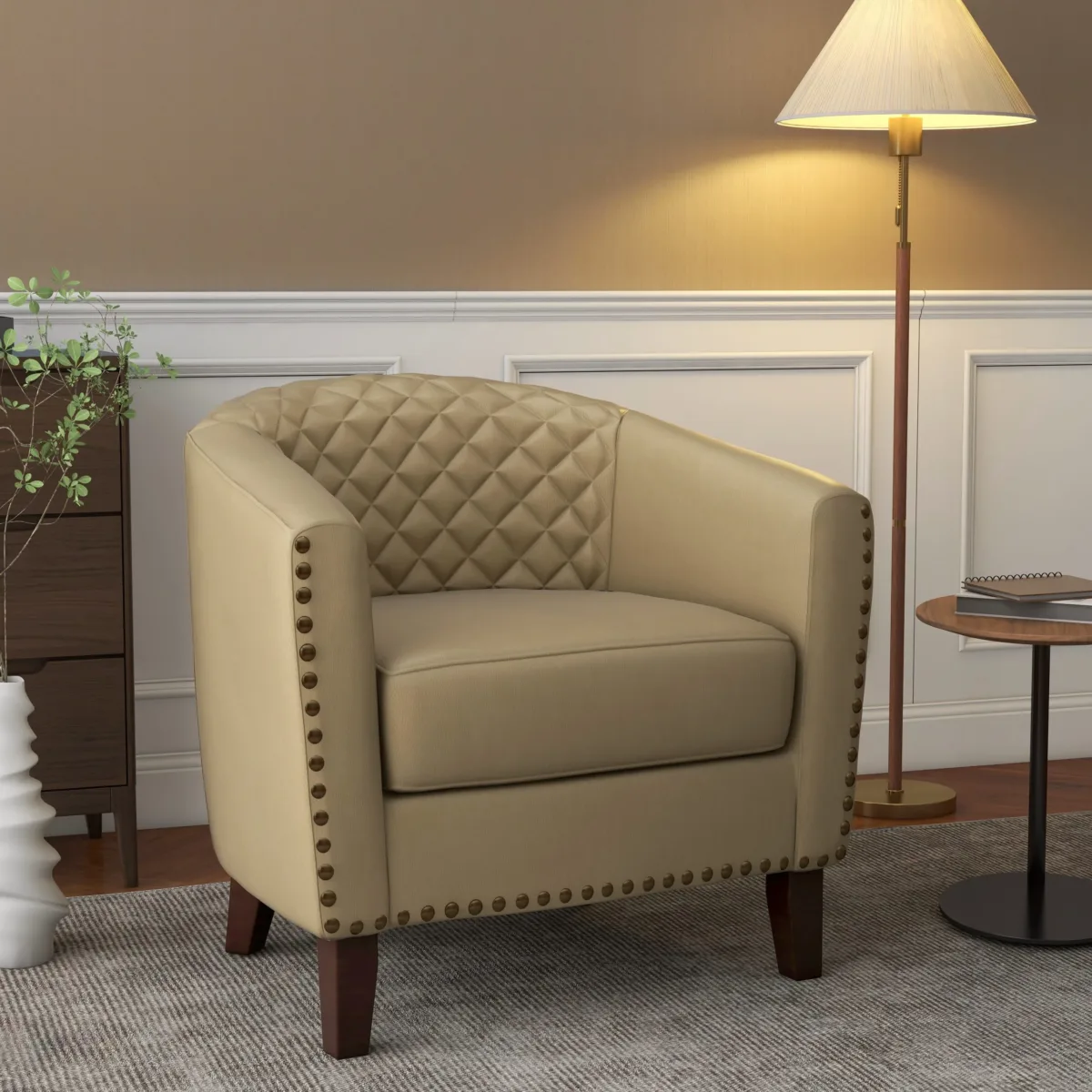 Lorvek Quilted Diamond Faux Leather Barrel Chair - Image 6
