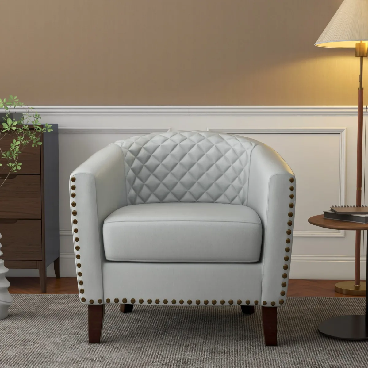 Lorvek Quilted Diamond Faux Leather Barrel Chair - Image 3