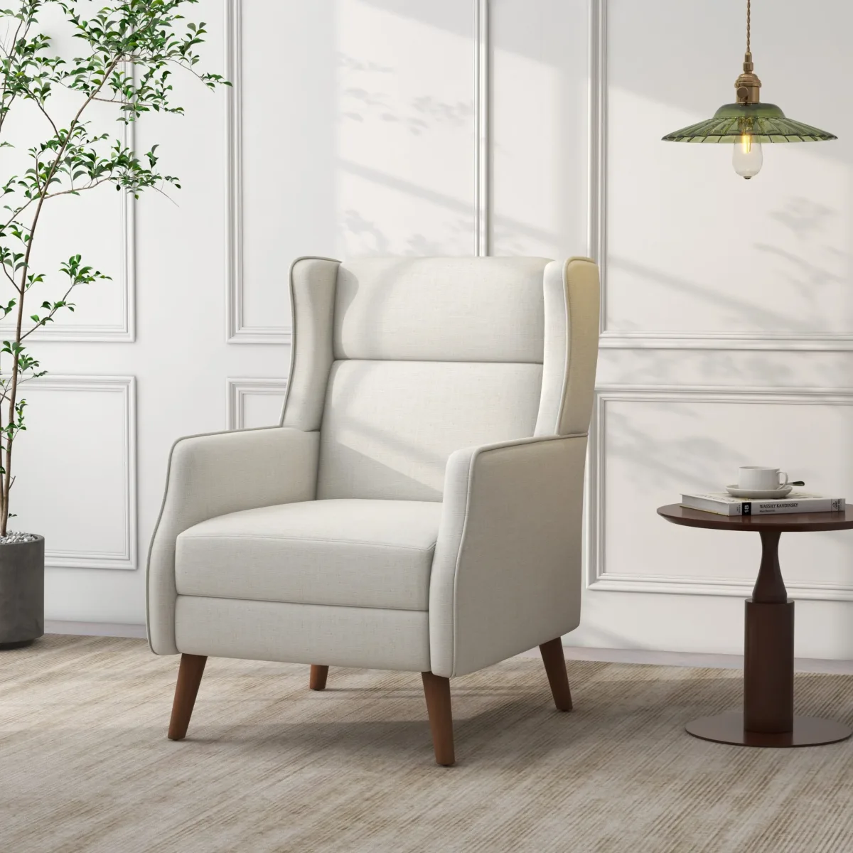 Carise Cotton Linen Upholstered Wingback Chair - Image 4