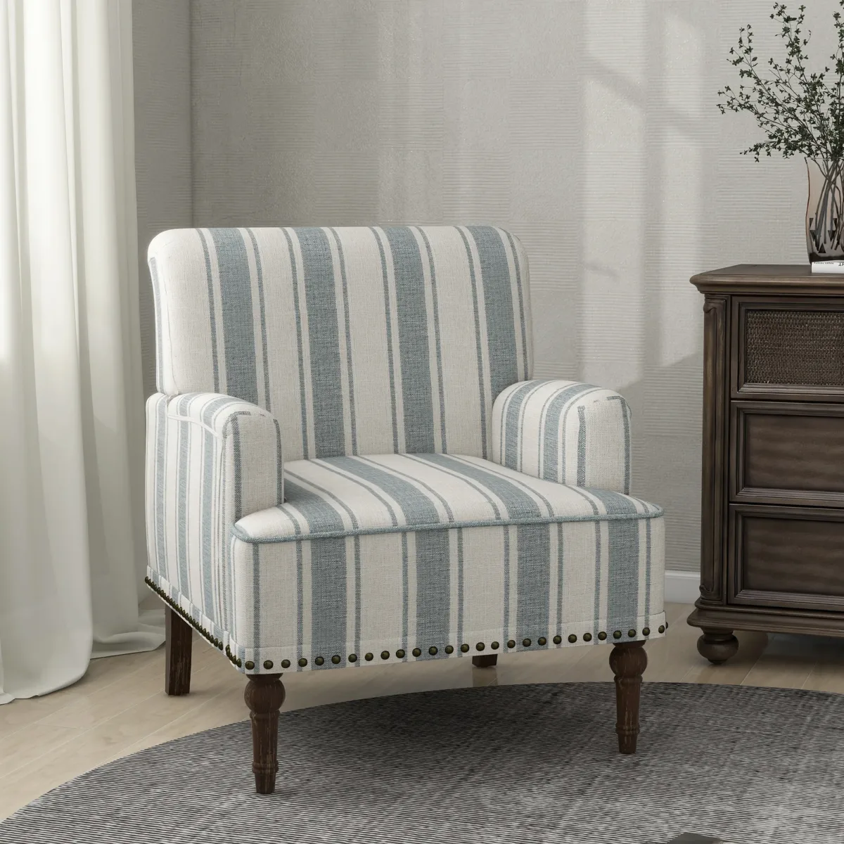 Lomace Farmhouse Stripe Fabric Upholstered Armchair - Image 10
