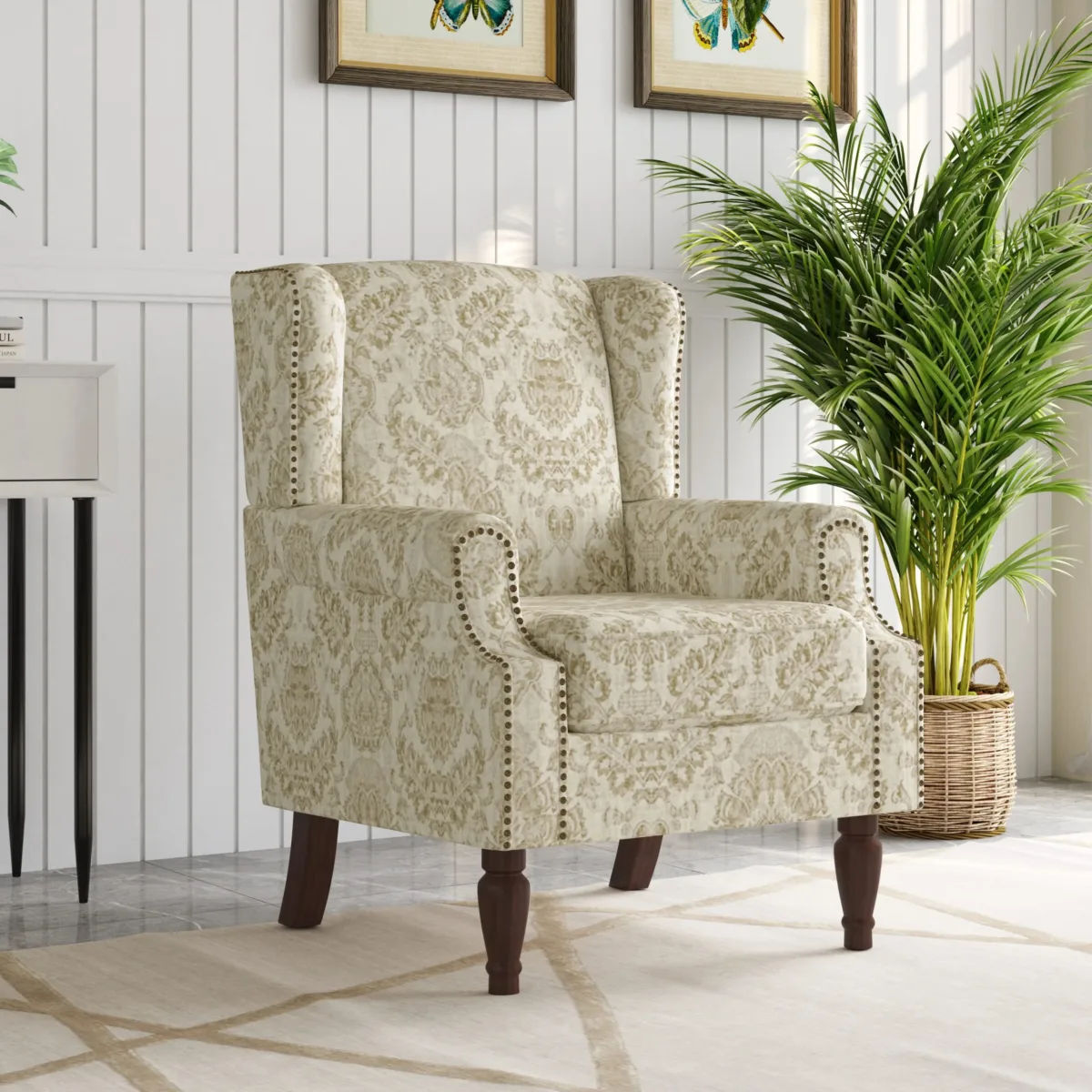 Rosven Floral Wingback Accent Chair with Nailheads - Image 2