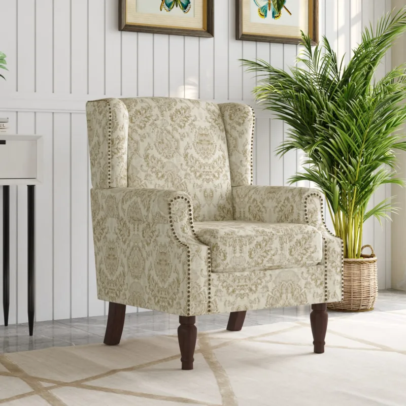 Rosven Floral Wingback Accent Chair with Nailheads - Image 2