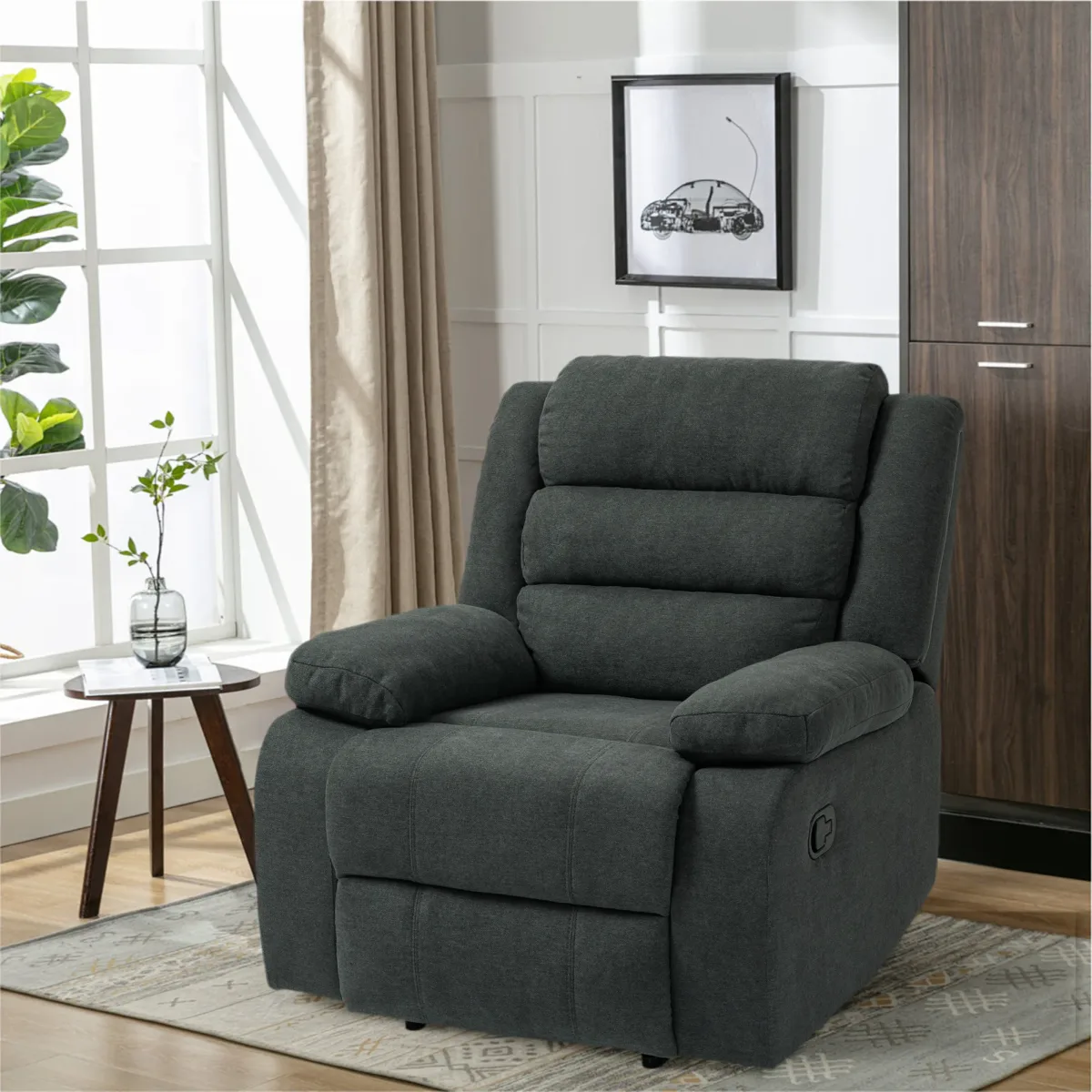 Faelor Modern Overstuffed Fabric Recliner - Image 2