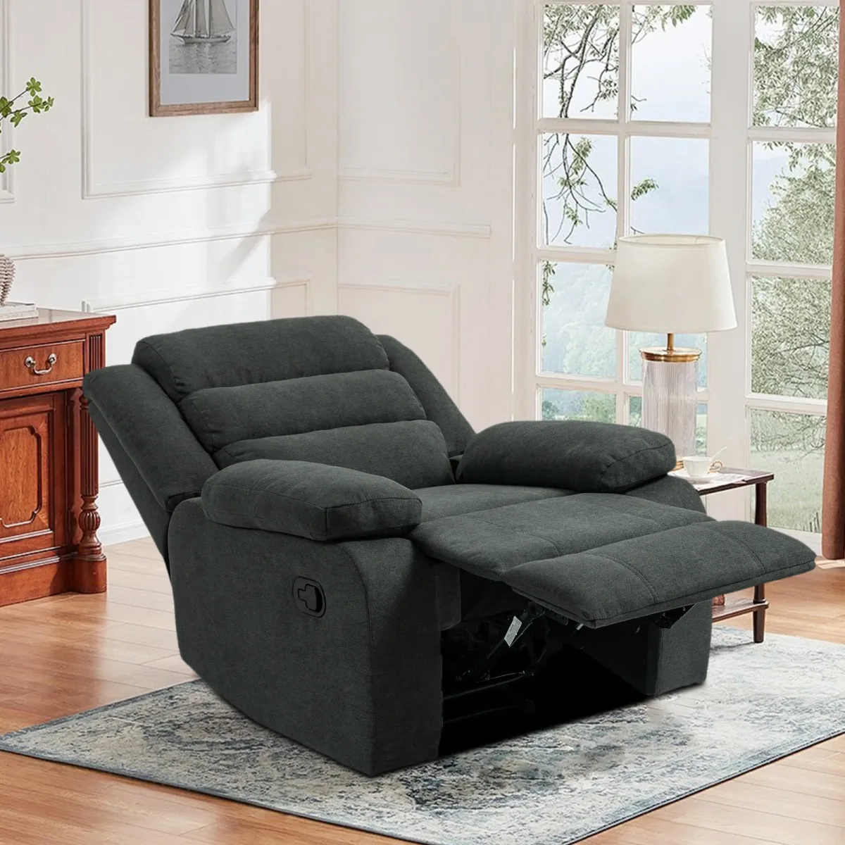 Faelor Modern Overstuffed Fabric Recliner - Image 7