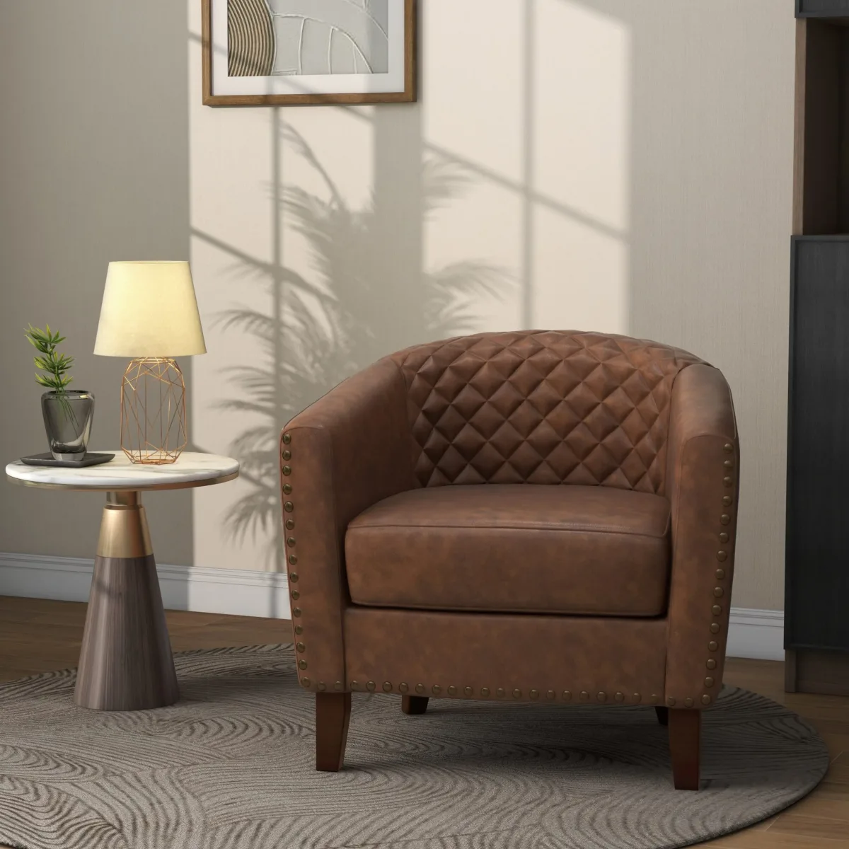 Lorvek Quilted Diamond Faux Leather Barrel Chair - Image 7