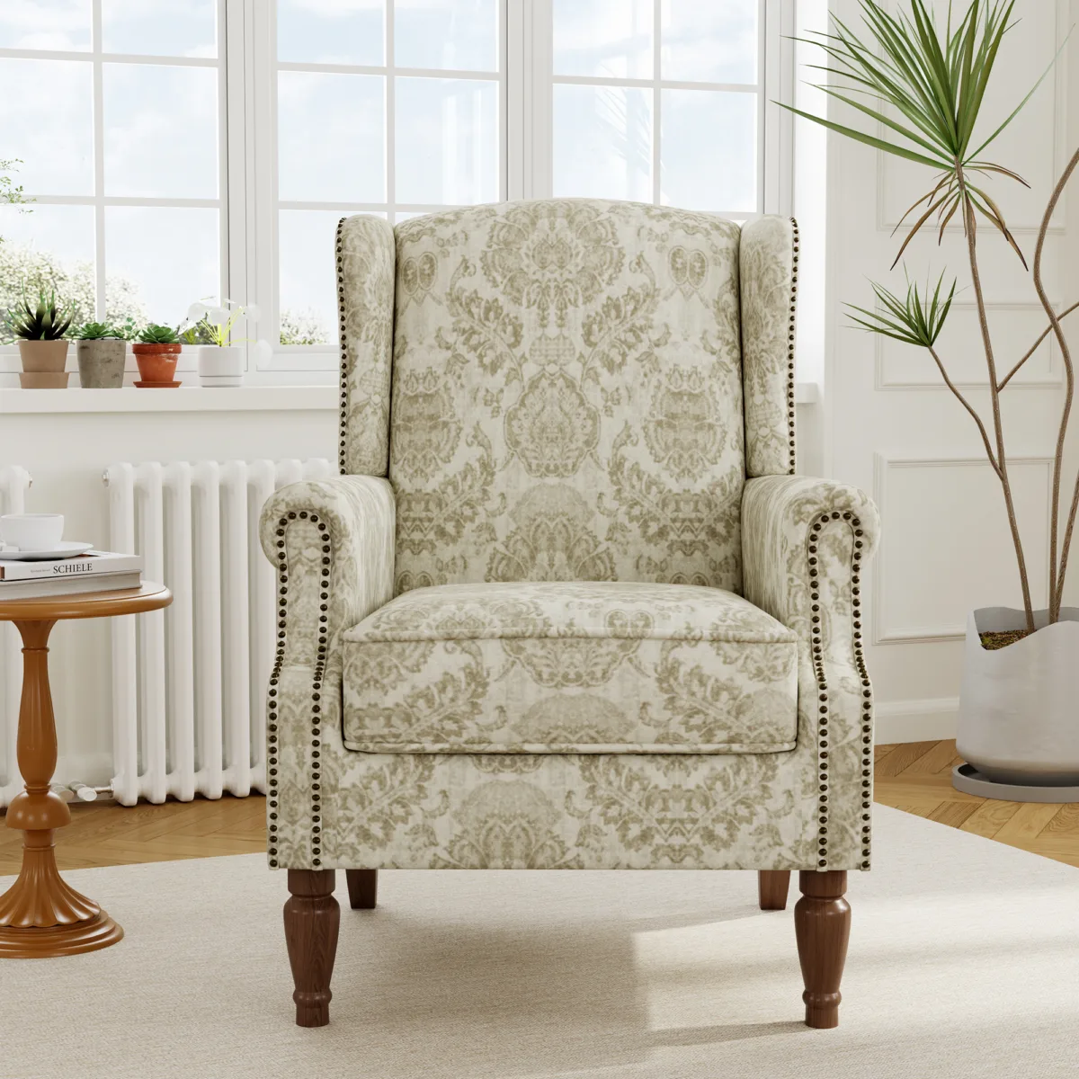 Rosven Floral Wingback Accent Chair with Nailheads - Image 9