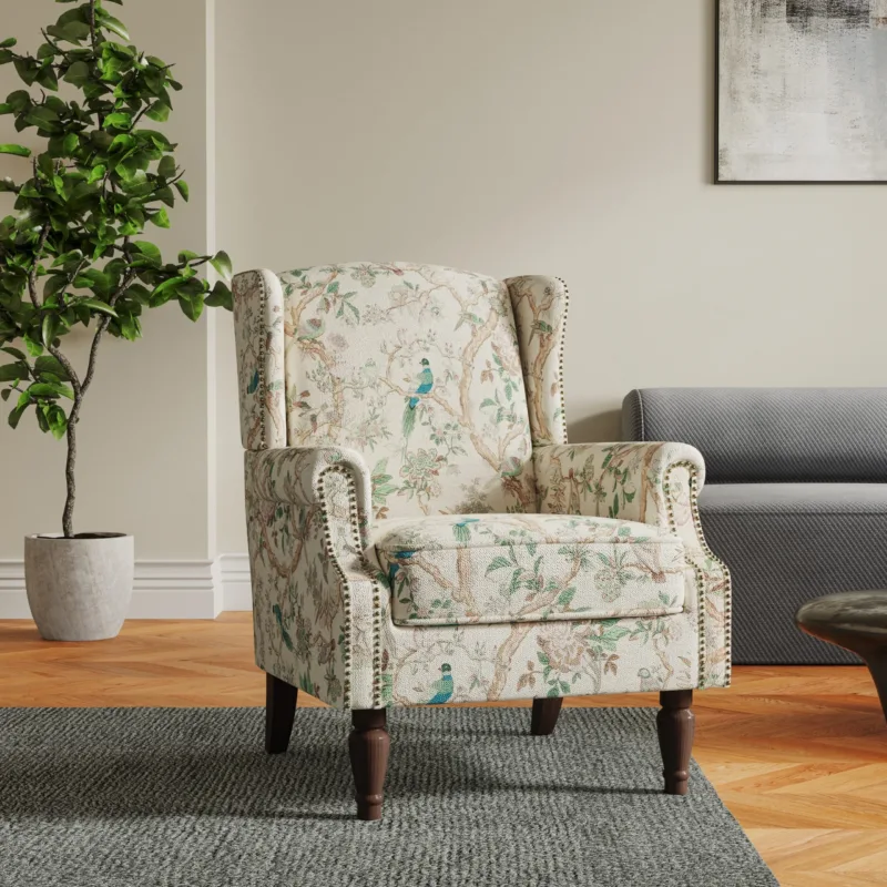 Rosven Floral Wingback Accent Chair with Nailheads - Image 8
