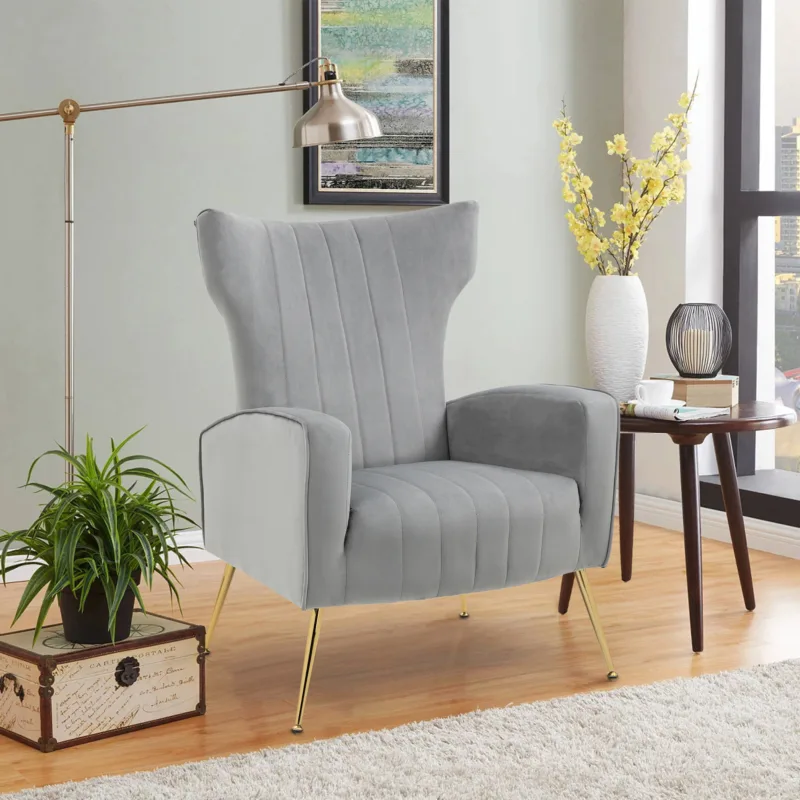 Nadelle Channel Tufted Velvet Wingback Chair - Image 2