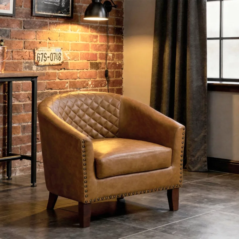 Lorvek Quilted Diamond Faux Leather Barrel Chair - Image 2