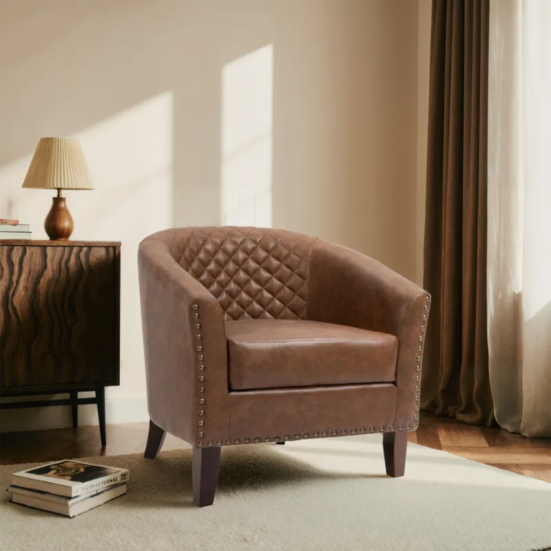 Lorvek Quilted Diamond Faux Leather Barrel Chair - Image 2