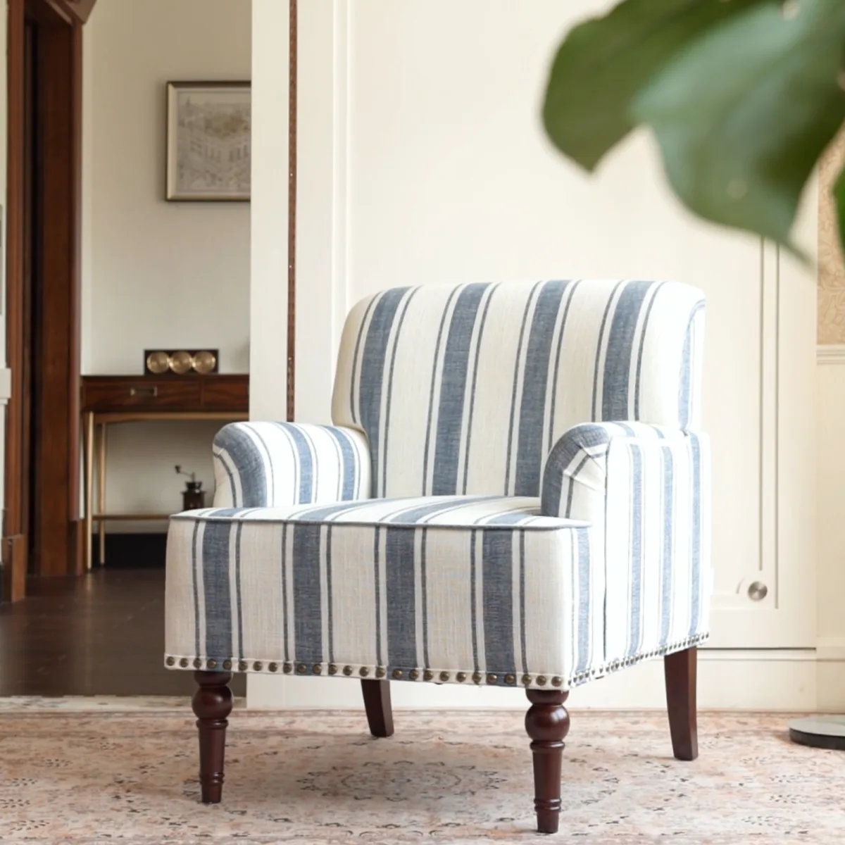 Lomace Farmhouse Stripe Fabric Upholstered Armchair - Dreamsidea